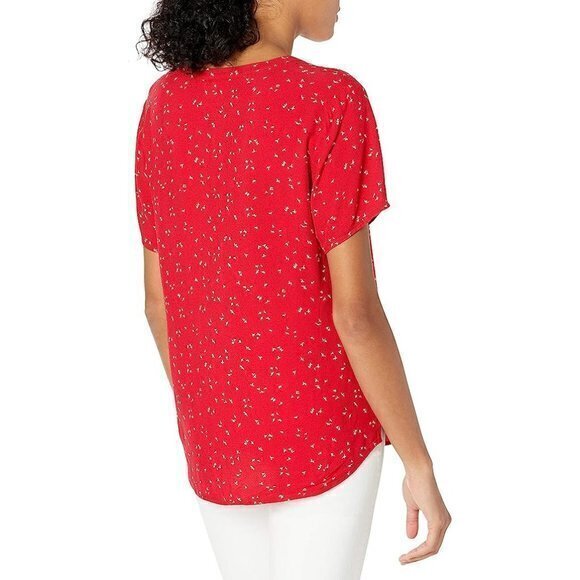 Red Floral Short-Sleeve V-Neck Woven Blouse Size‎ M RefJ001-2 - Picture 12 of 12